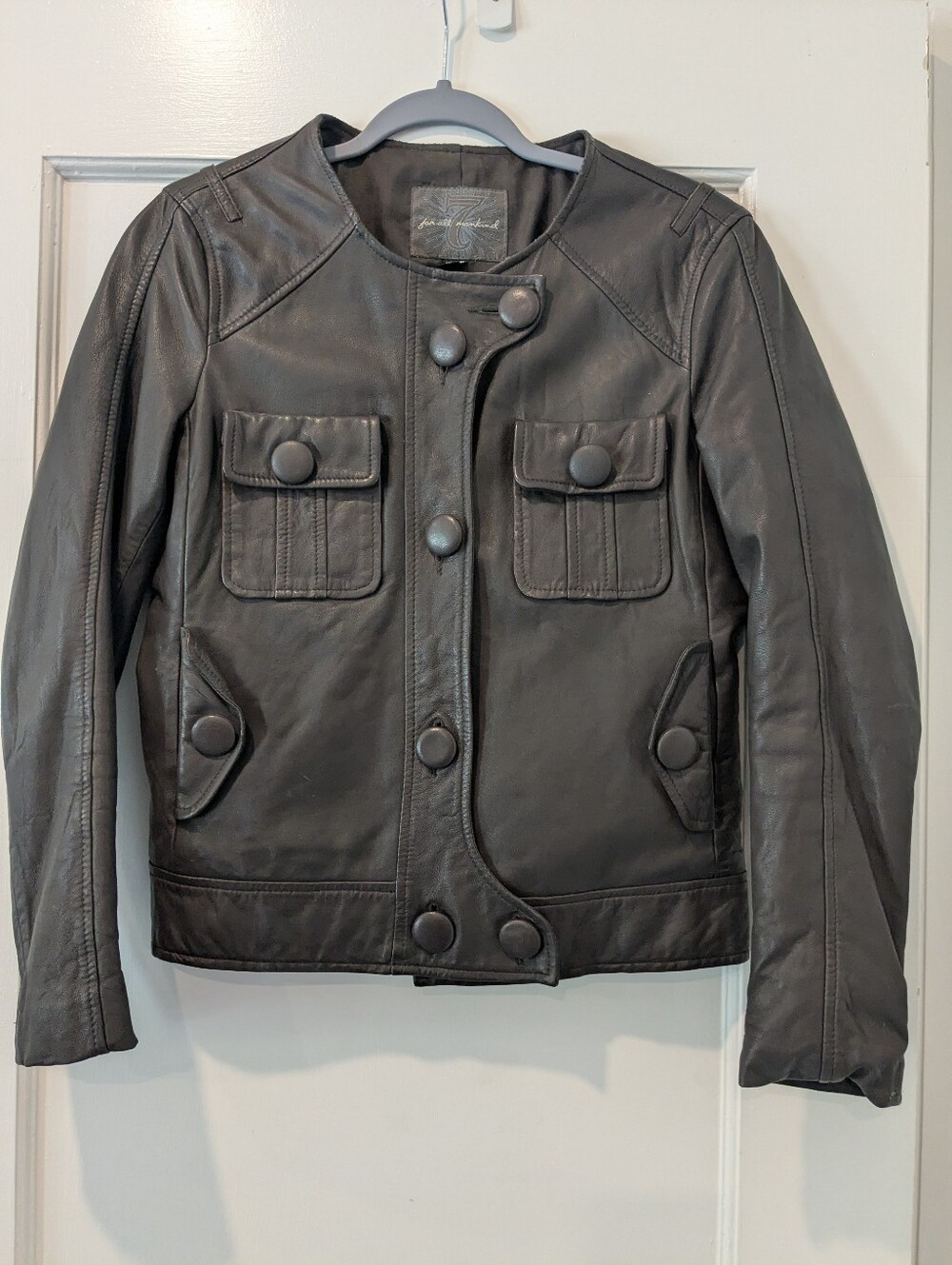 7 For All Man Kind - Women's Brown Leather Button Jacket - M
